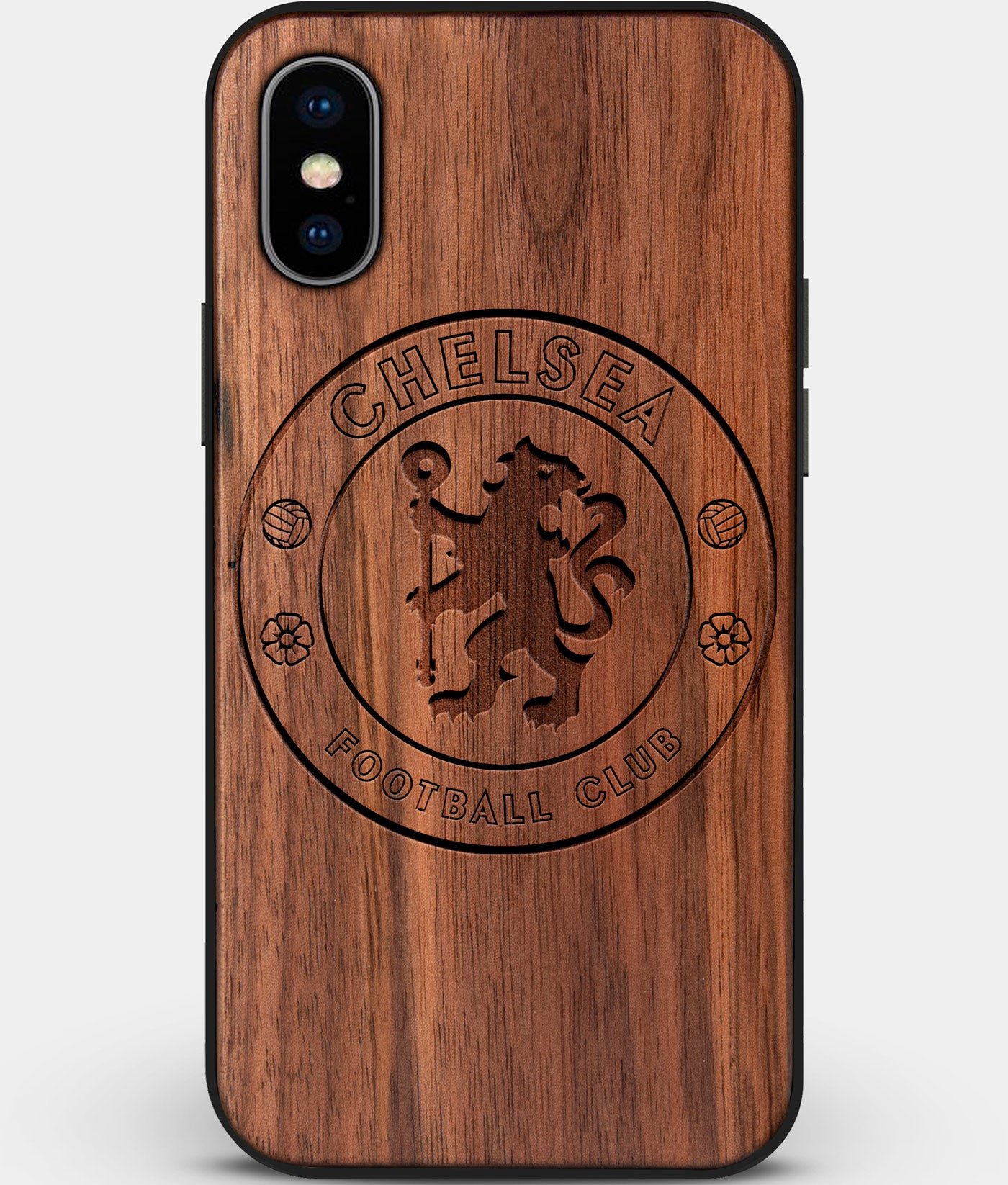Custom Carved Wood Chelsea F.C. iPhone XS Max Case | Personalized Walnut Wood Chelsea F.C. Cover, Birthday Gift, Gifts For Him, Monogrammed Gift For Fan | by Engraved In Nature