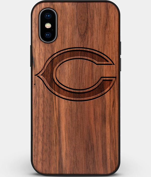 Custom Carved Wood Chicago Bears iPhone X/XS Case | Personalized Walnut Wood Chicago Bears Cover, Birthday Gift, Gifts For Him, Monogrammed Gift For Fan | by Engraved In Nature