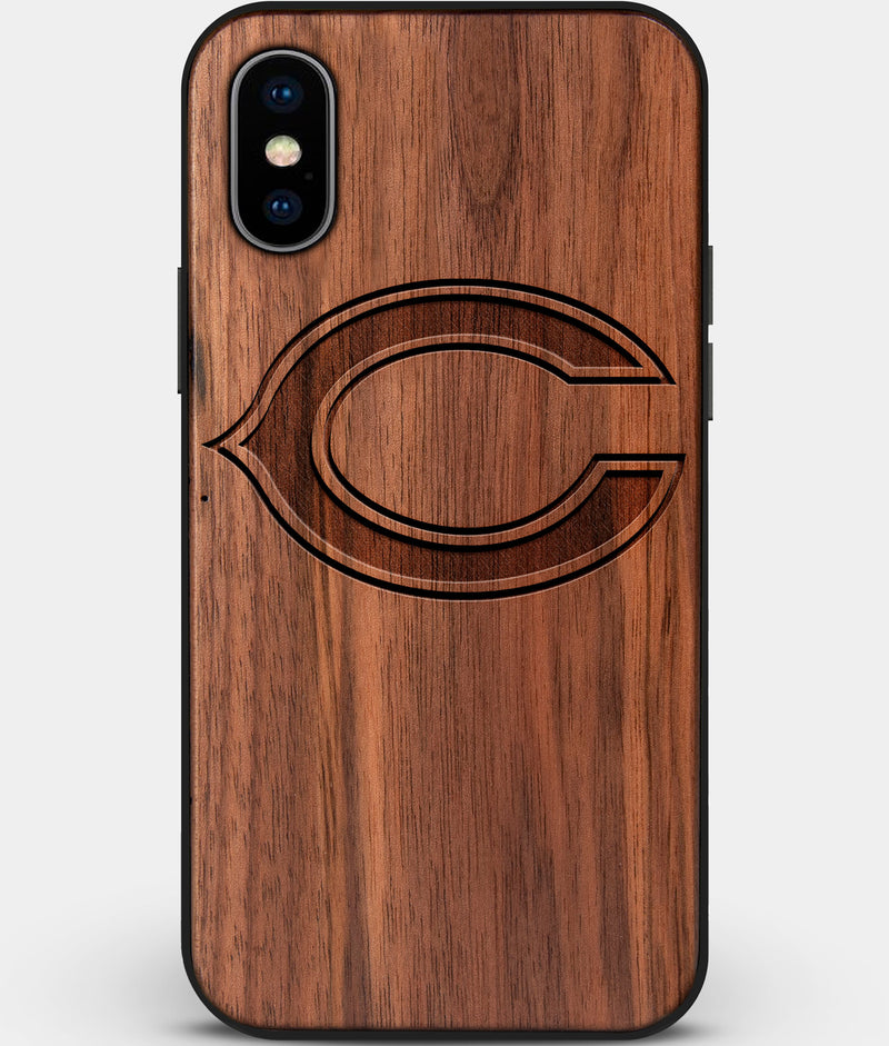 Custom Carved Wood Chicago Bears iPhone X/XS Case | Personalized Walnut Wood Chicago Bears Cover, Birthday Gift, Gifts For Him, Monogrammed Gift For Fan | by Engraved In Nature