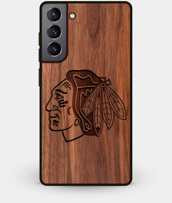 Best Walnut Wood Chicago Blackhawks Galaxy S21 Case - Custom Engraved Cover - Engraved In Nature