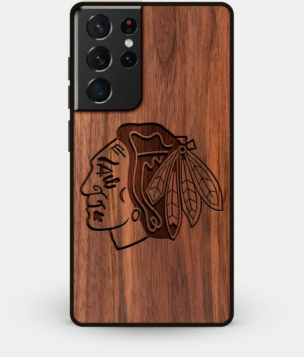 Best Walnut Wood Chicago Blackhawks Galaxy S21 Ultra Case - Custom Engraved Cover - Engraved In Nature