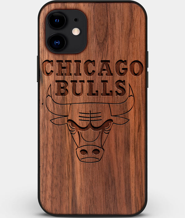 Custom Carved Wood Chicago Bulls iPhone 11 Case | Personalized Walnut Wood Chicago Bulls Cover, Birthday Gift, Gifts For Him, Monogrammed Gift For Fan | by Engraved In Nature
