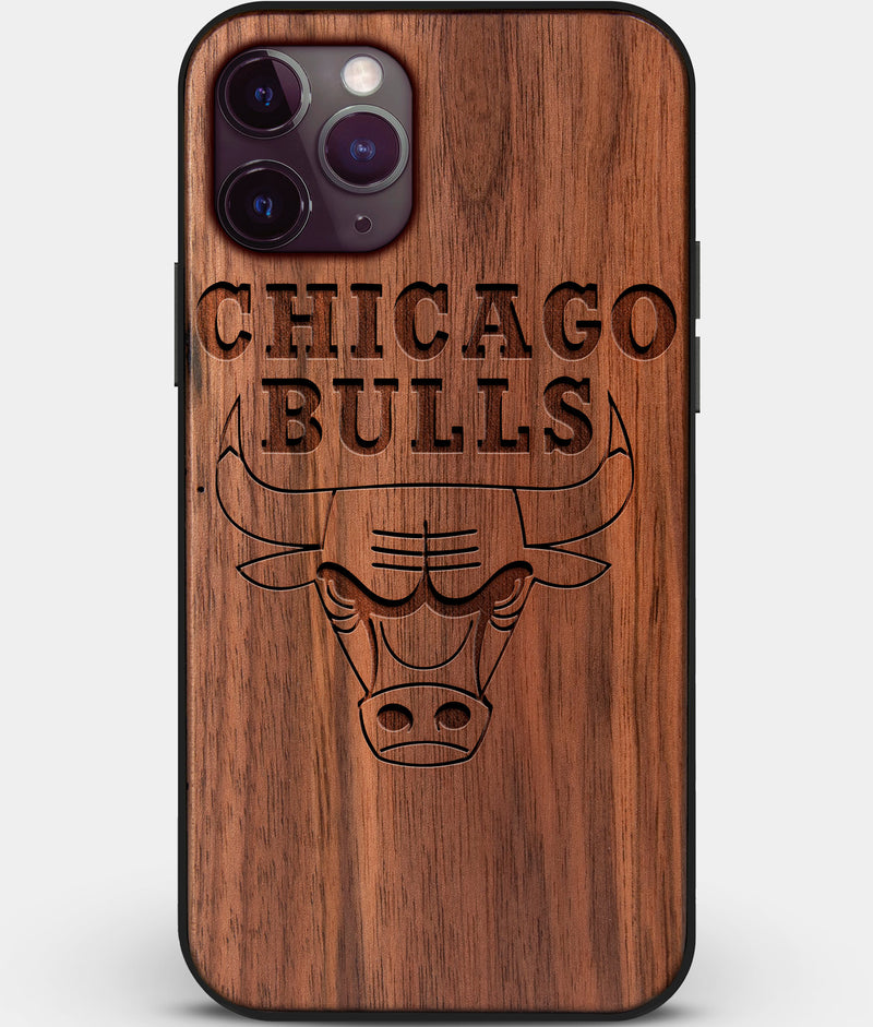 Custom Carved Wood Chicago Bulls iPhone 11 Pro Case | Personalized Walnut Wood Chicago Bulls Cover, Birthday Gift, Gifts For Him, Monogrammed Gift For Fan | by Engraved In Nature