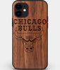 Custom Carved Wood Chicago Bulls iPhone 12 Case | Personalized Walnut Wood Chicago Bulls Cover, Birthday Gift, Gifts For Him, Monogrammed Gift For Fan | by Engraved In Nature