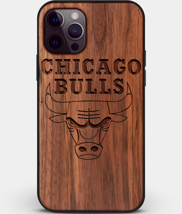 Custom Carved Wood Chicago Bulls iPhone 12 Pro Case | Personalized Walnut Wood Chicago Bulls Cover, Birthday Gift, Gifts For Him, Monogrammed Gift For Fan | by Engraved In Nature