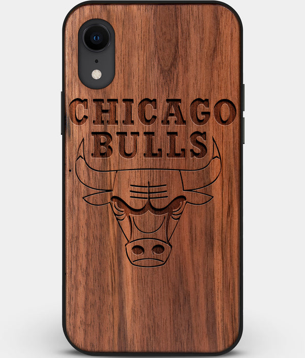 Custom Carved Wood Chicago Bulls iPhone XR Case | Personalized Walnut Wood Chicago Bulls Cover, Birthday Gift, Gifts For Him, Monogrammed Gift For Fan | by Engraved In Nature