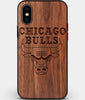 Custom Carved Wood Chicago Bulls iPhone X/XS Case | Personalized Walnut Wood Chicago Bulls Cover, Birthday Gift, Gifts For Him, Monogrammed Gift For Fan | by Engraved In Nature