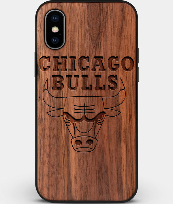Custom Carved Wood Chicago Bulls iPhone XS Max Case | Personalized Walnut Wood Chicago Bulls Cover, Birthday Gift, Gifts For Him, Monogrammed Gift For Fan | by Engraved In Nature