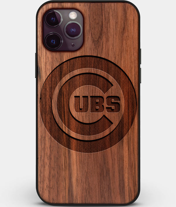 Custom Carved Wood Chicago Cubs iPhone 11 Pro Case | Personalized Walnut Wood Chicago Cubs Cover, Birthday Gift, Gifts For Him, Monogrammed Gift For Fan | by Engraved In Nature