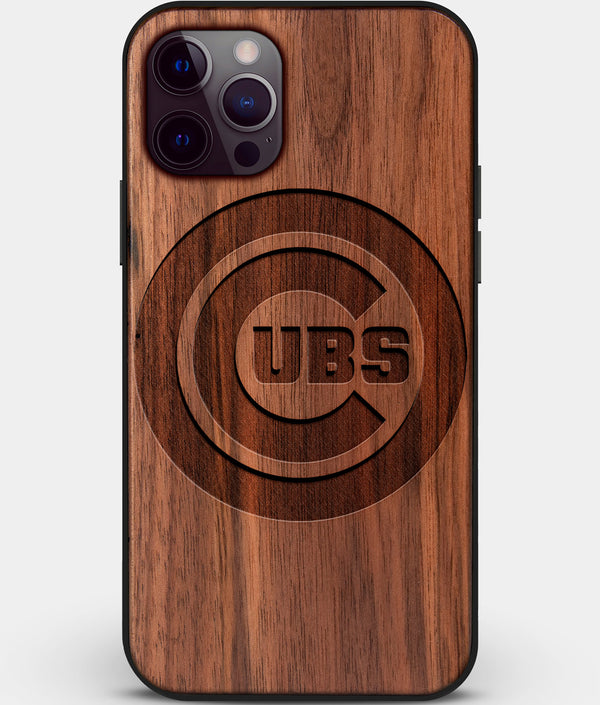Custom Carved Wood Chicago Cubs iPhone 12 Pro Max Case | Personalized Walnut Wood Chicago Cubs Cover, Birthday Gift, Gifts For Him, Monogrammed Gift For Fan | by Engraved In Nature