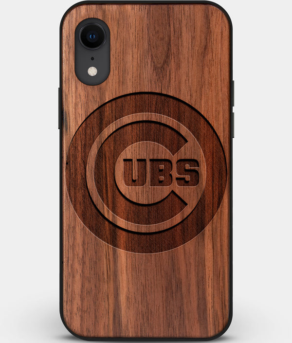 Custom Carved Wood Chicago Cubs iPhone XR Case | Personalized Walnut Wood Chicago Cubs Cover, Birthday Gift, Gifts For Him, Monogrammed Gift For Fan | by Engraved In Nature