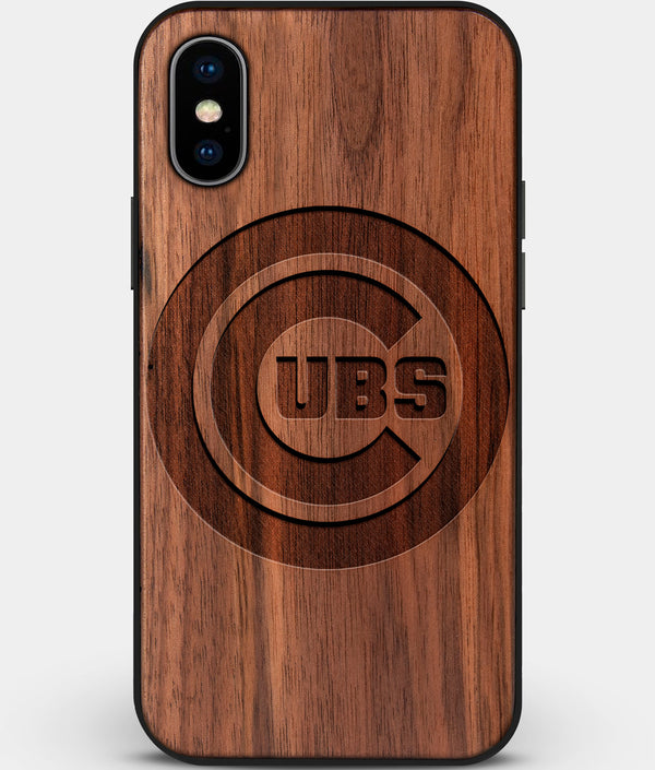 Custom Carved Wood Chicago Cubs iPhone X/XS Case | Personalized Walnut Wood Chicago Cubs Cover, Birthday Gift, Gifts For Him, Monogrammed Gift For Fan | by Engraved In Nature