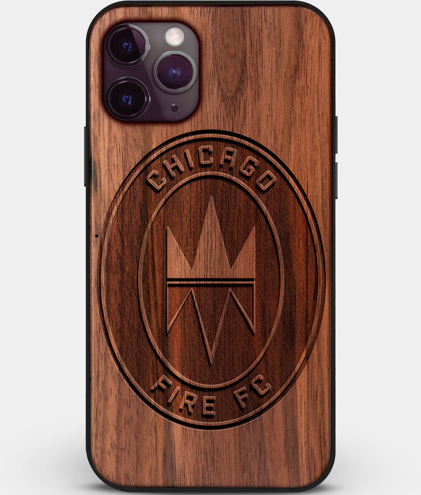Custom Carved Wood Chicago Fire SC iPhone 11 Pro Case | Personalized Walnut Wood Chicago Fire SC Cover, Birthday Gift, Gifts For Him, Monogrammed Gift For Fan | by Engraved In Nature