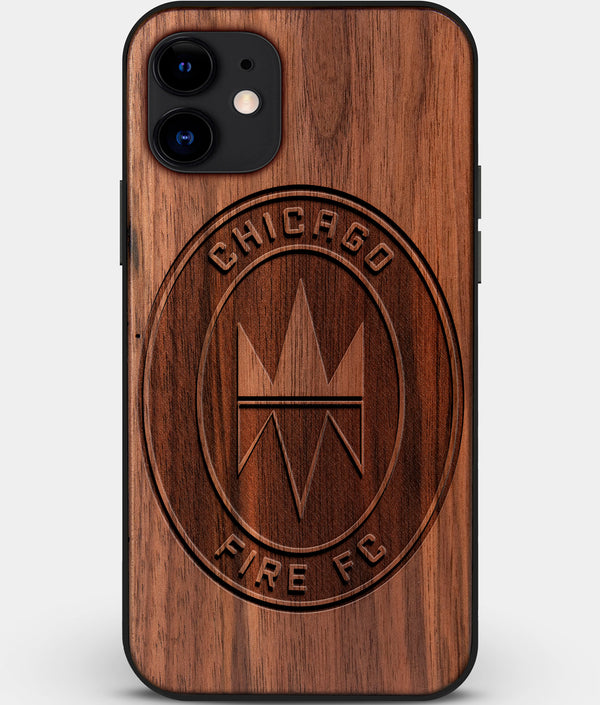 Custom Carved Wood Chicago Fire SC iPhone 12 Mini Case | Personalized Walnut Wood Chicago Fire SC Cover, Birthday Gift, Gifts For Him, Monogrammed Gift For Fan | by Engraved In Nature