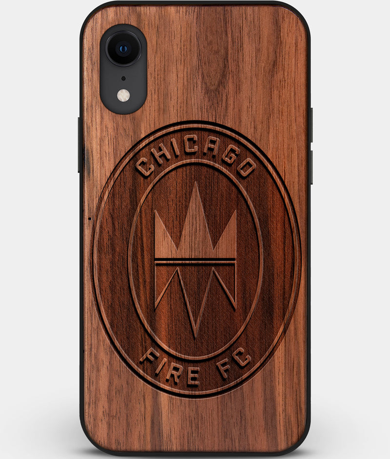Custom Carved Wood Chicago Fire SC iPhone XR Case | Personalized Walnut Wood Chicago Fire SC Cover, Birthday Gift, Gifts For Him, Monogrammed Gift For Fan | by Engraved In Nature