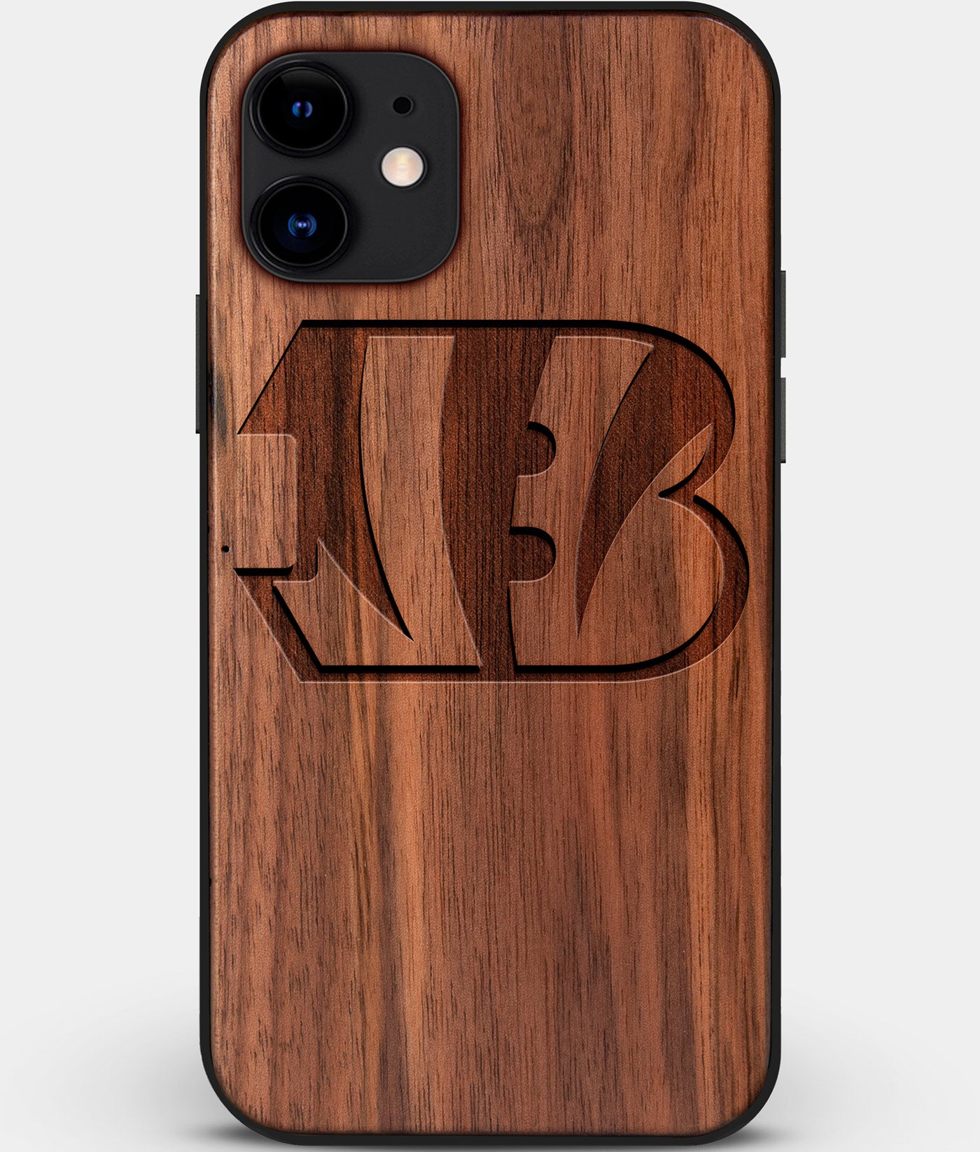 Custom Carved Wood Cincinnati Bengals iPhone 11 Case | Personalized Walnut Wood Cincinnati Bengals Cover, Birthday Gift, Gifts For Him, Monogrammed Gift For Fan | by Engraved In Nature