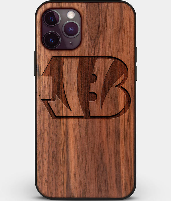 Custom Carved Wood Cincinnati Bengals iPhone 11 Pro Max Case | Personalized Walnut Wood Cincinnati Bengals Cover, Birthday Gift, Gifts For Him, Monogrammed Gift For Fan | by Engraved In Nature