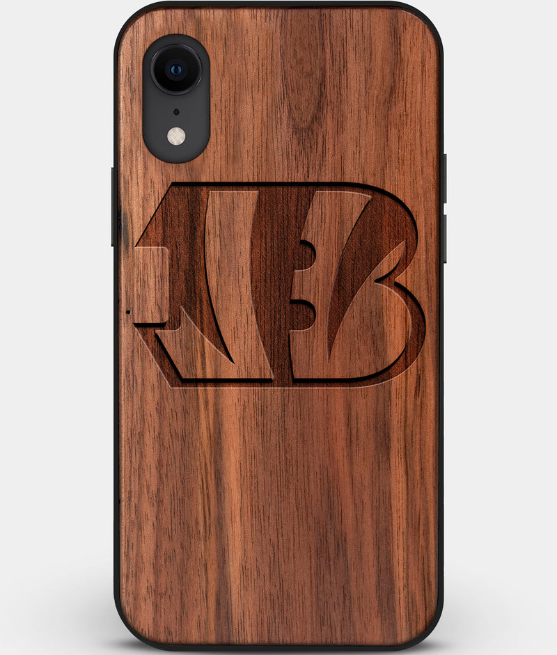 Custom Carved Wood Cincinnati Bengals iPhone XR Case | Personalized Walnut Wood Cincinnati Bengals Cover, Birthday Gift, Gifts For Him, Monogrammed Gift For Fan | by Engraved In Nature