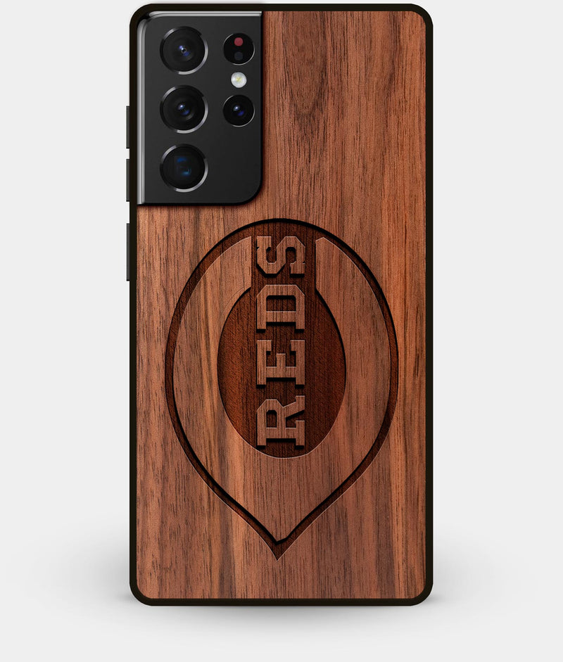 Best Walnut Wood Cincinnati Reds Galaxy S21 Ultra Case - Custom Engraved Cover - Engraved In Nature