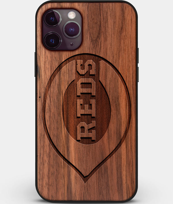 Custom Carved Wood Cincinnati Reds iPhone 11 Pro Case | Personalized Walnut Wood Cincinnati Reds Cover, Birthday Gift, Gifts For Him, Monogrammed Gift For Fan | by Engraved In Nature