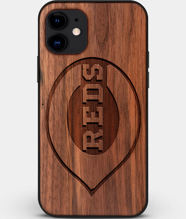 Custom Carved Wood Cincinnati Reds iPhone 12 Case | Personalized Walnut Wood Cincinnati Reds Cover, Birthday Gift, Gifts For Him, Monogrammed Gift For Fan | by Engraved In Nature