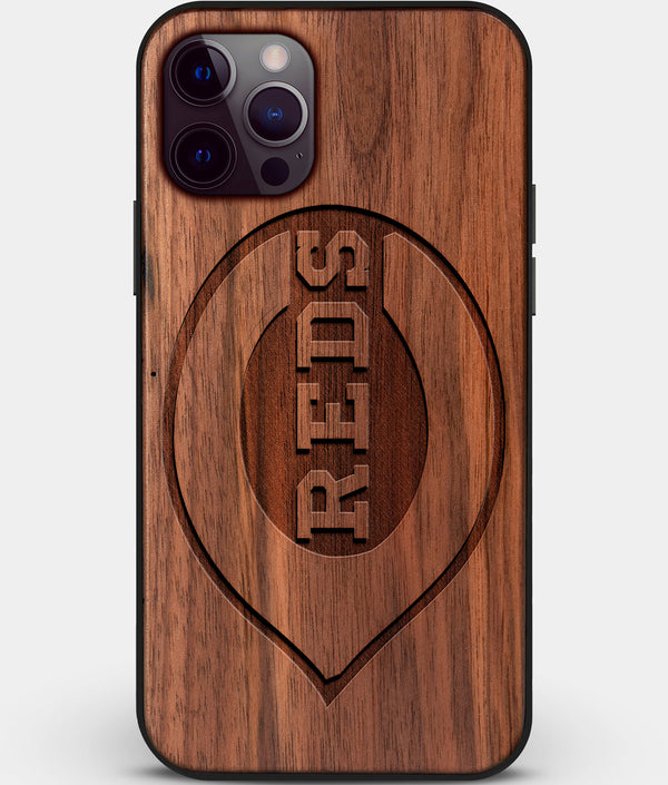 Custom Carved Wood Cincinnati Reds iPhone 12 Pro Case | Personalized Walnut Wood Cincinnati Reds Cover, Birthday Gift, Gifts For Him, Monogrammed Gift For Fan | by Engraved In Nature