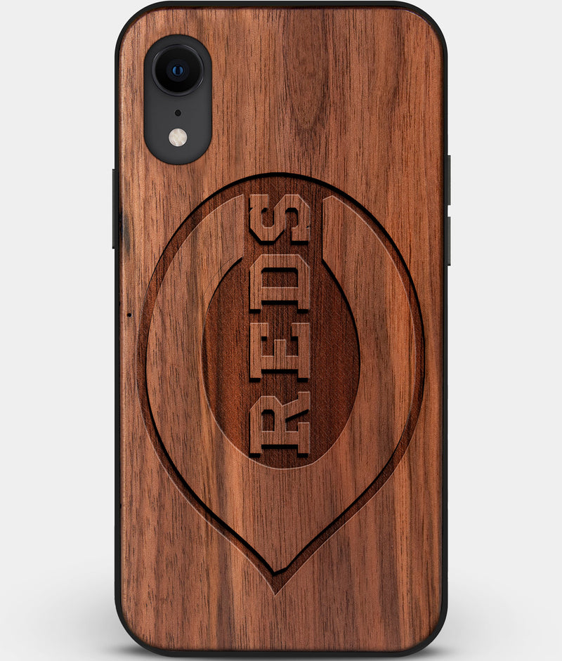 Custom Carved Wood Cincinnati Reds iPhone XR Case | Personalized Walnut Wood Cincinnati Reds Cover, Birthday Gift, Gifts For Him, Monogrammed Gift For Fan | by Engraved In Nature