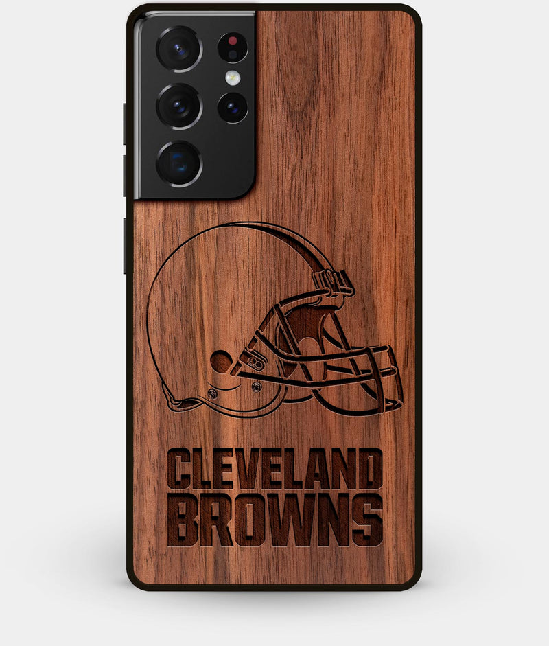 Best Walnut Wood Cleveland Browns Galaxy S21 Ultra Case - Custom Engraved Cover - Engraved In Nature