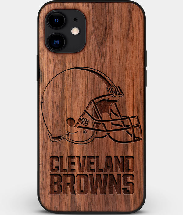 Custom Carved Wood Cleveland Browns iPhone 11 Case | Personalized Walnut Wood Cleveland Browns Cover, Birthday Gift, Gifts For Him, Monogrammed Gift For Fan | by Engraved In Nature