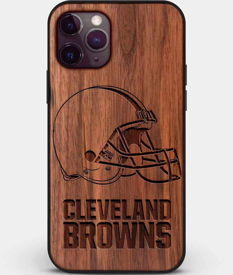 Custom Carved Wood Cleveland Browns iPhone 11 Pro Case | Personalized Walnut Wood Cleveland Browns Cover, Birthday Gift, Gifts For Him, Monogrammed Gift For Fan | by Engraved In Nature