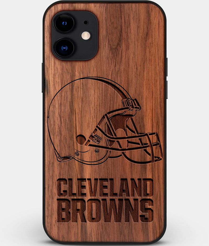 Custom Carved Wood Cleveland Browns iPhone 12 Case | Personalized Walnut Wood Cleveland Browns Cover, Birthday Gift, Gifts For Him, Monogrammed Gift For Fan | by Engraved In Nature