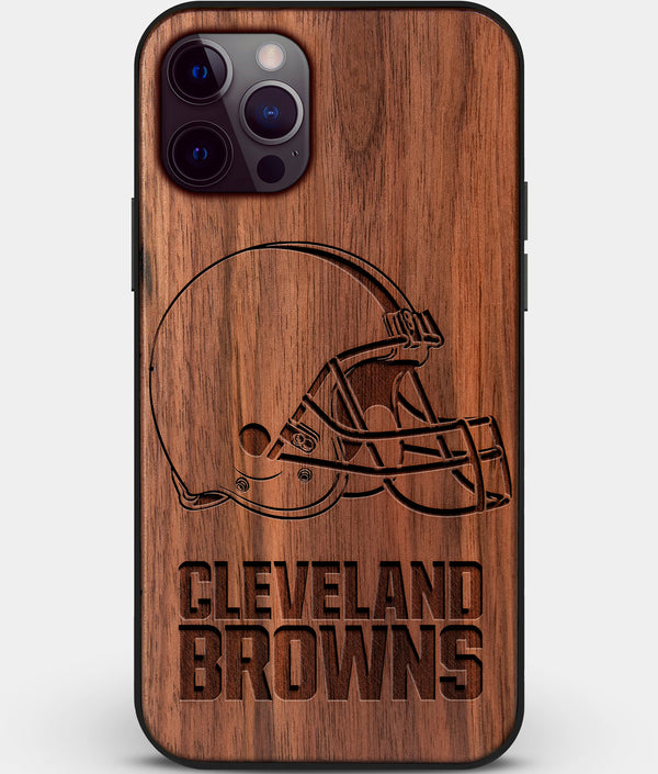 Custom Carved Wood Cleveland Browns iPhone 12 Pro Case | Personalized Walnut Wood Cleveland Browns Cover, Birthday Gift, Gifts For Him, Monogrammed Gift For Fan | by Engraved In Nature