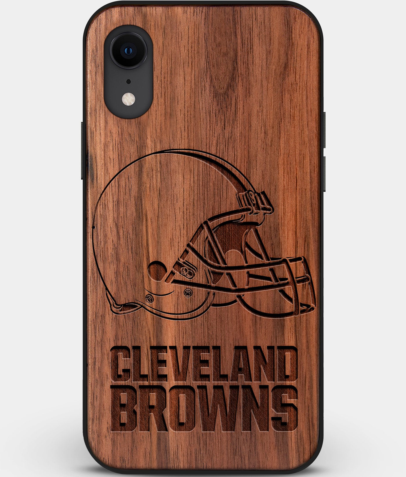 Custom Carved Wood Cleveland Browns iPhone XR Case | Personalized Walnut Wood Cleveland Browns Cover, Birthday Gift, Gifts For Him, Monogrammed Gift For Fan | by Engraved In Nature