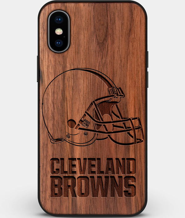 Custom Carved Wood Cleveland Browns iPhone XS Max Case | Personalized Walnut Wood Cleveland Browns Cover, Birthday Gift, Gifts For Him, Monogrammed Gift For Fan | by Engraved In Nature