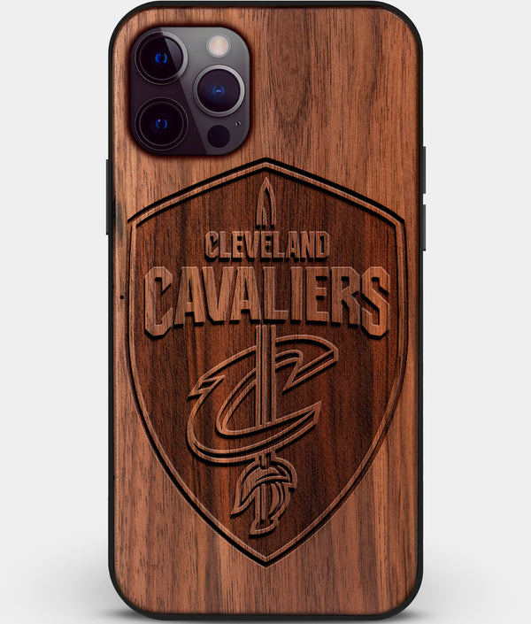 Custom Carved Wood Cleveland Cavaliers iPhone 12 Pro Max Case | Personalized Walnut Wood Cleveland Cavaliers Cover, Birthday Gift, Gifts For Him, Monogrammed Gift For Fan | by Engraved In Nature