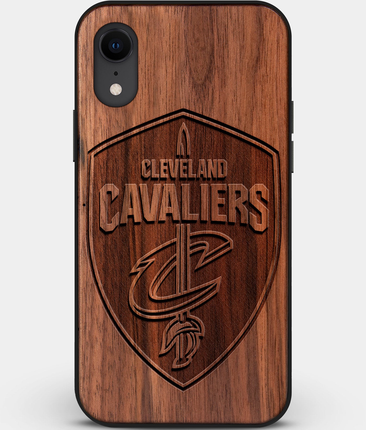 Custom Carved Wood Cleveland Cavaliers iPhone XR Case | Personalized Walnut Wood Cleveland Cavaliers Cover, Birthday Gift, Gifts For Him, Monogrammed Gift For Fan | by Engraved In Nature