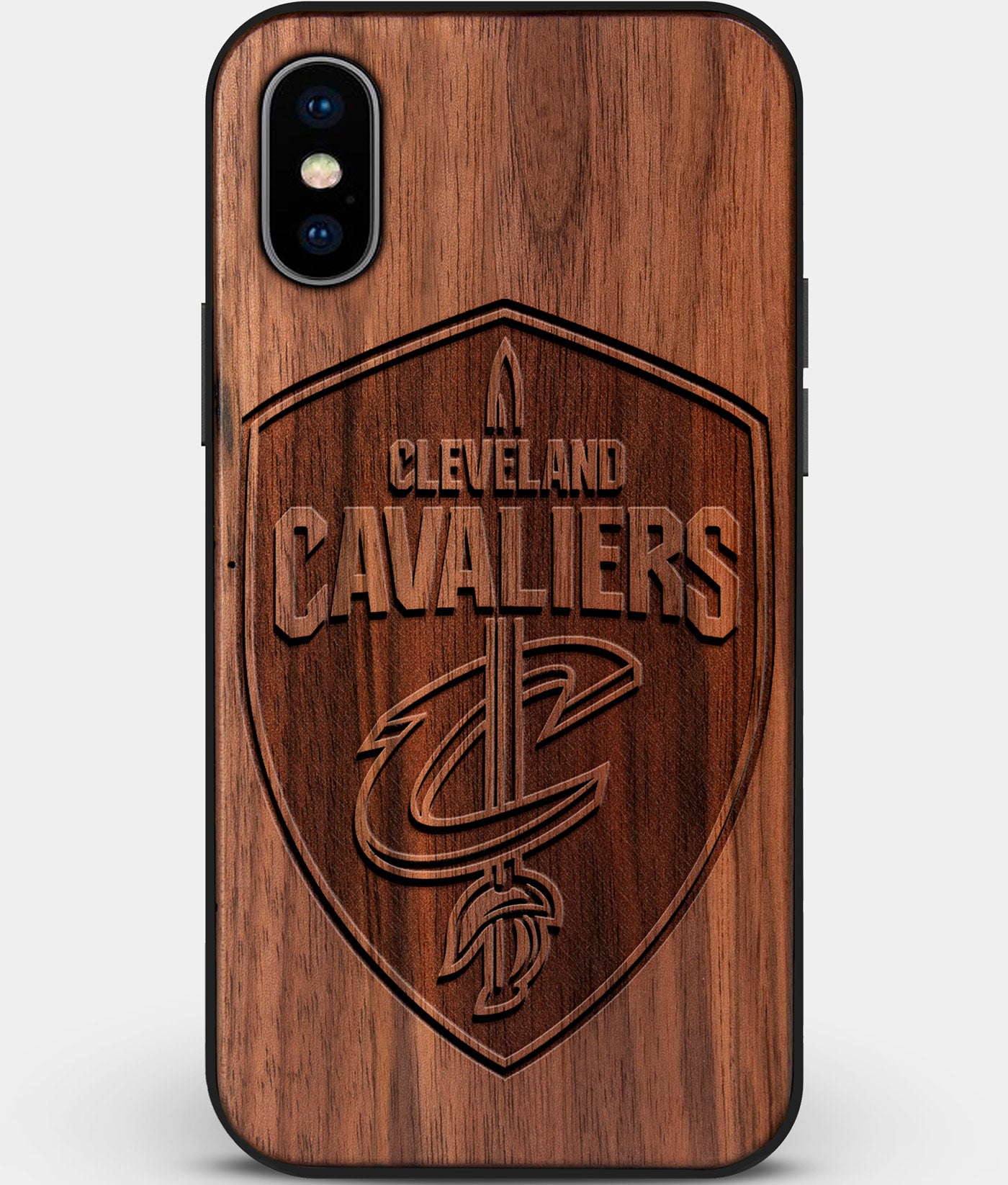Custom Carved Wood Cleveland Cavaliers iPhone X/XS Case | Personalized Walnut Wood Cleveland Cavaliers Cover, Birthday Gift, Gifts For Him, Monogrammed Gift For Fan | by Engraved In Nature