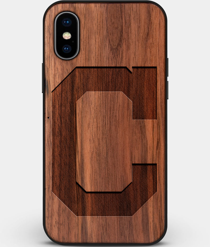 Custom Carved Wood Cleveland Guardians iPhone X/XS Case | Personalized Walnut Wood Cleveland Guardians Cover, Birthday Gift, Gifts For Him, Monogrammed Gift For Fan | by Engraved In Nature