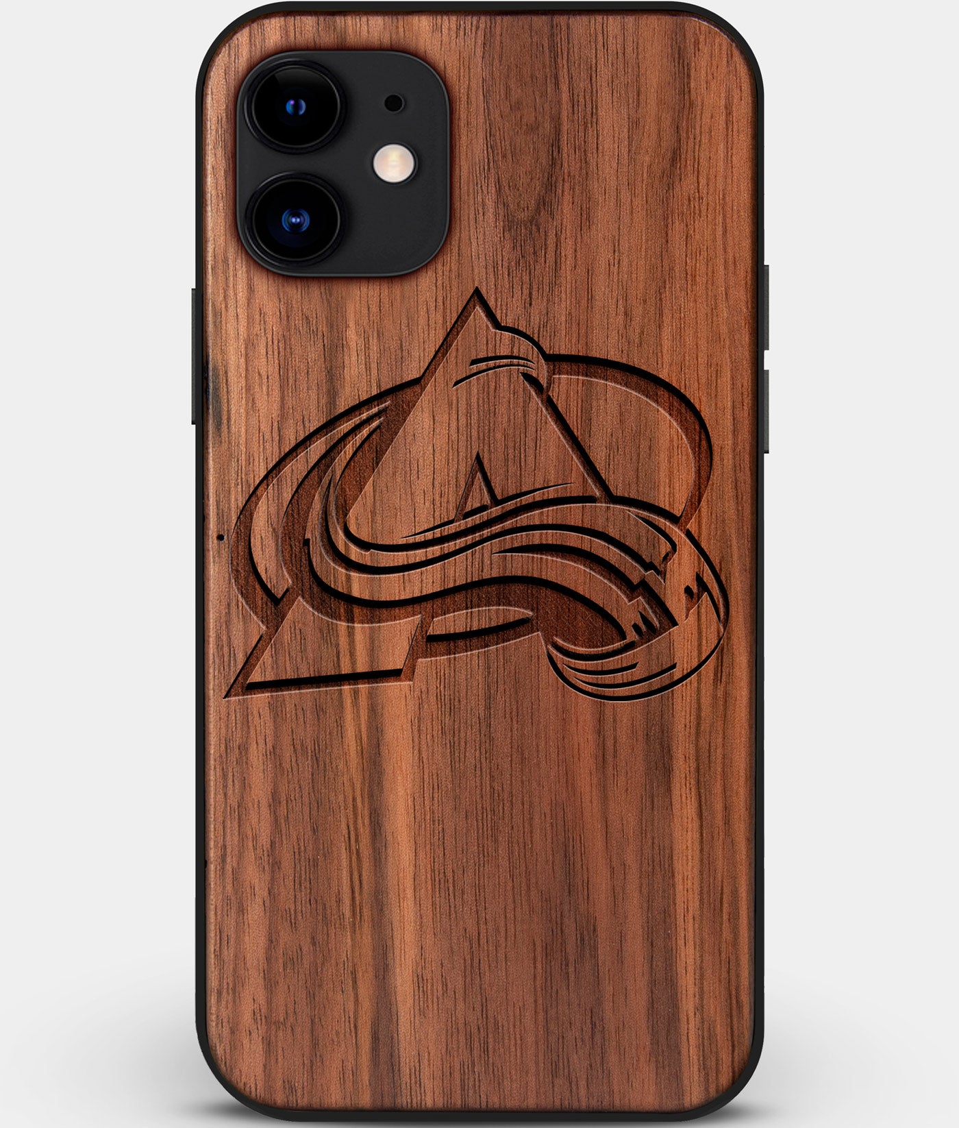 Custom Carved Wood Colorado Avalanche iPhone 11 Case | Personalized Walnut Wood Colorado Avalanche Cover, Birthday Gift, Gifts For Him, Monogrammed Gift For Fan | by Engraved In Nature