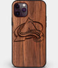 Custom Carved Wood Colorado Avalanche iPhone 11 Pro Case | Personalized Walnut Wood Colorado Avalanche Cover, Birthday Gift, Gifts For Him, Monogrammed Gift For Fan | by Engraved In Nature