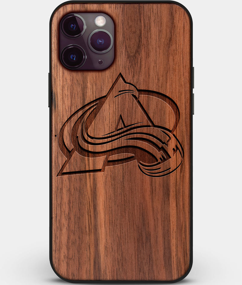 Custom Carved Wood Colorado Avalanche iPhone 11 Pro Max Case | Personalized Walnut Wood Colorado Avalanche Cover, Birthday Gift, Gifts For Him, Monogrammed Gift For Fan | by Engraved In Nature