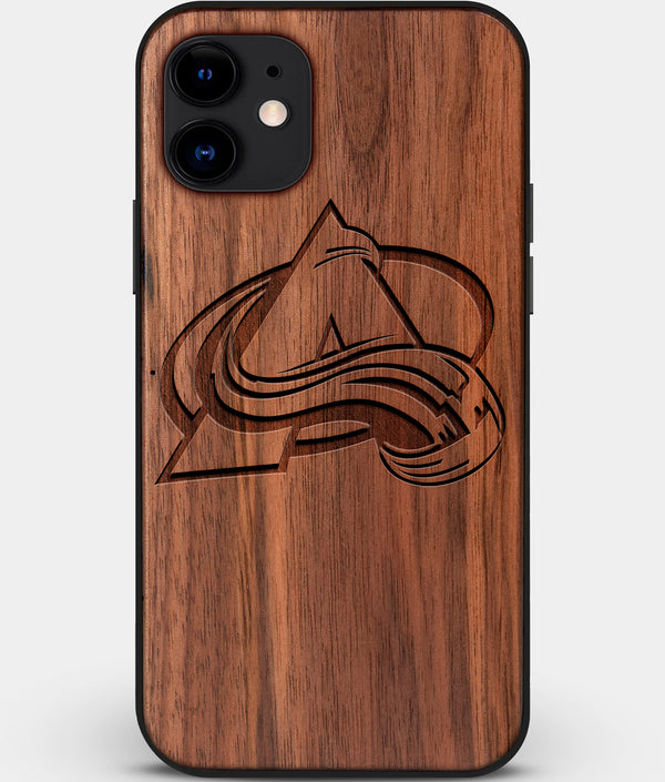 Custom Carved Wood Colorado Avalanche iPhone 12 Case | Personalized Walnut Wood Colorado Avalanche Cover, Birthday Gift, Gifts For Him, Monogrammed Gift For Fan | by Engraved In Nature
