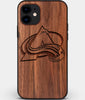 Custom Carved Wood Colorado Avalanche iPhone 12 Mini Case | Personalized Walnut Wood Colorado Avalanche Cover, Birthday Gift, Gifts For Him, Monogrammed Gift For Fan | by Engraved In Nature