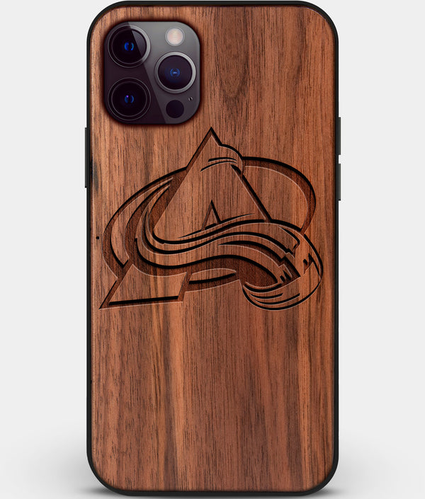 Custom Carved Wood Colorado Avalanche iPhone 12 Pro Case | Personalized Walnut Wood Colorado Avalanche Cover, Birthday Gift, Gifts For Him, Monogrammed Gift For Fan | by Engraved In Nature