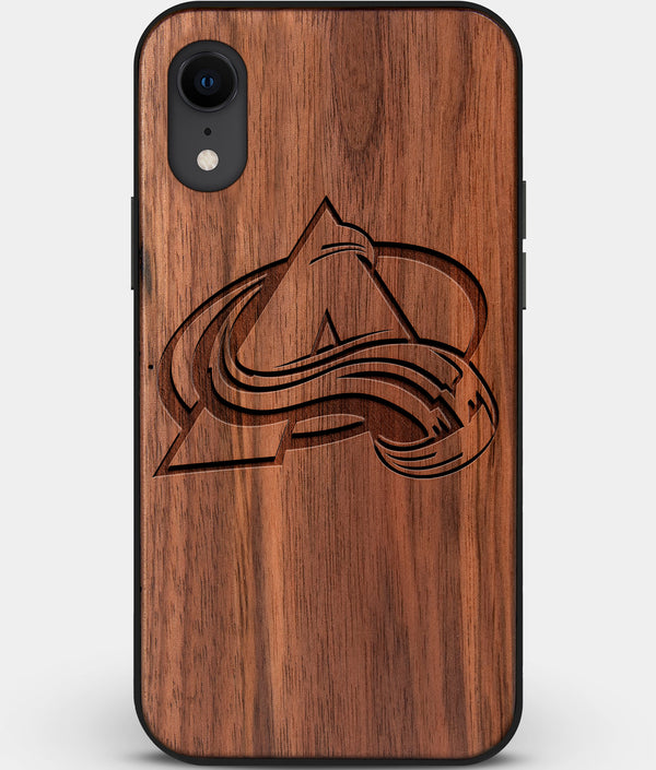 Custom Carved Wood Colorado Avalanche iPhone XR Case | Personalized Walnut Wood Colorado Avalanche Cover, Birthday Gift, Gifts For Him, Monogrammed Gift For Fan | by Engraved In Nature