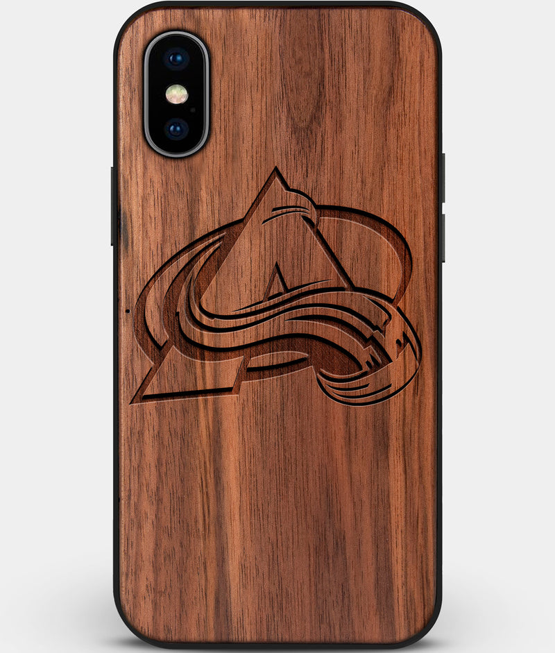 Custom Carved Wood Colorado Avalanche iPhone X/XS Case | Personalized Walnut Wood Colorado Avalanche Cover, Birthday Gift, Gifts For Him, Monogrammed Gift For Fan | by Engraved In Nature