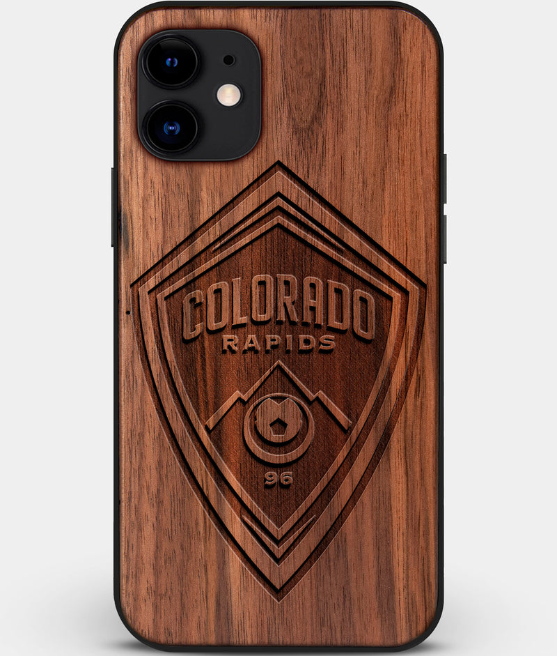 Custom Carved Wood Colorado Rapids iPhone 11 Case | Personalized Walnut Wood Colorado Rapids Cover, Birthday Gift, Gifts For Him, Monogrammed Gift For Fan | by Engraved In Nature