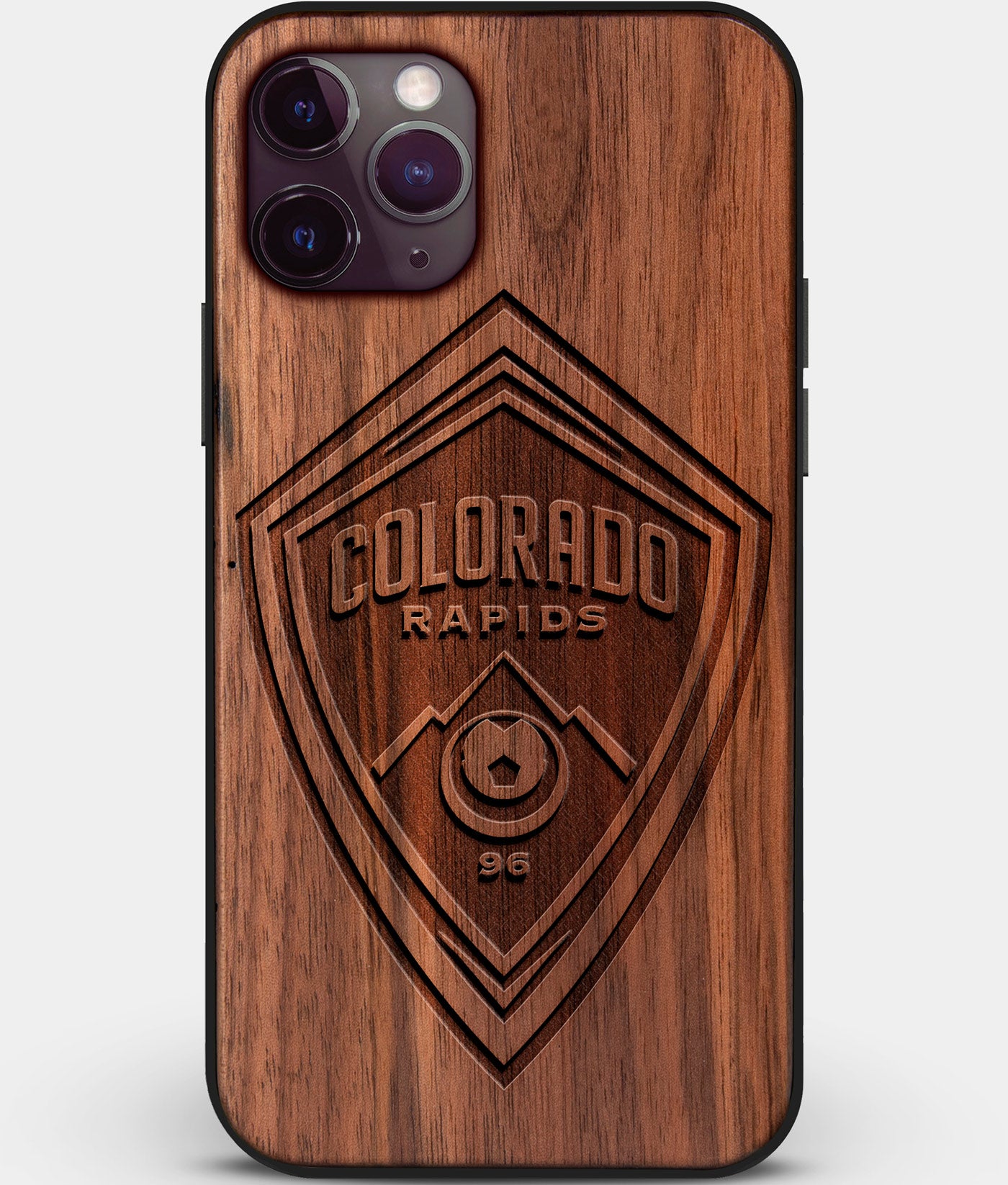 Custom Carved Wood Colorado Rapids iPhone 11 Pro Max Case | Personalized Walnut Wood Colorado Rapids Cover, Birthday Gift, Gifts For Him, Monogrammed Gift For Fan | by Engraved In Nature