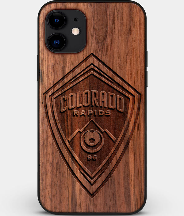 Custom Carved Wood Colorado Rapids iPhone 12 Case | Personalized Walnut Wood Colorado Rapids Cover, Birthday Gift, Gifts For Him, Monogrammed Gift For Fan | by Engraved In Nature