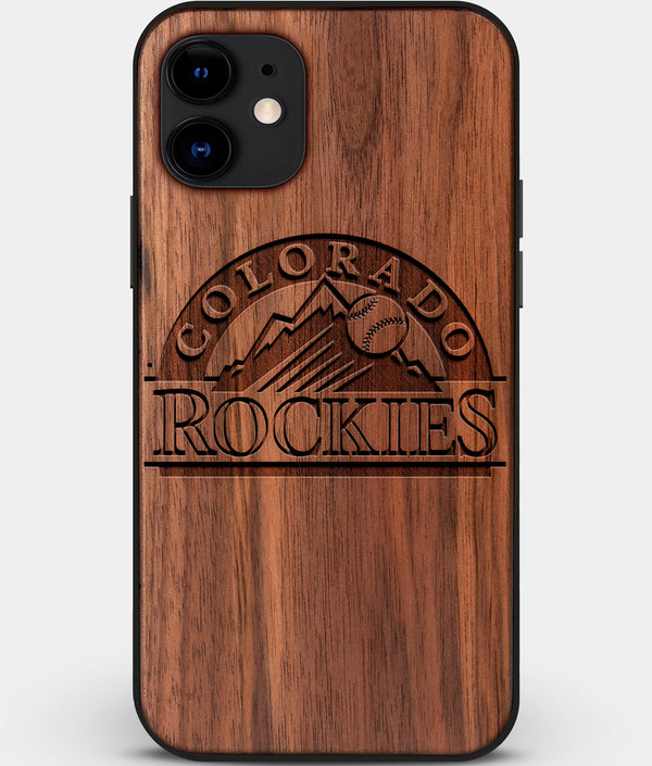 Custom Carved Wood Colorado Rockies iPhone 11 Case | Personalized Walnut Wood Colorado Rockies Cover, Birthday Gift, Gifts For Him, Monogrammed Gift For Fan | by Engraved In Nature